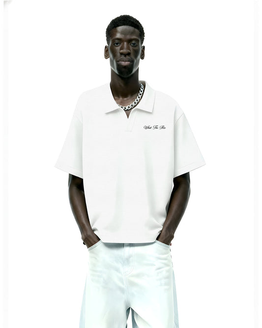 UrbanDrip Men's Oversized Waffle Knit Polo T-Shirt | Premium White Streetwear