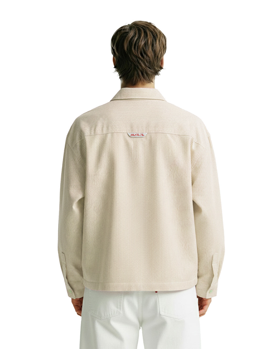 UrbanDrip Men's Oversized Beige Pinstripe Cotton Shirt | Premium Casual Streetwear