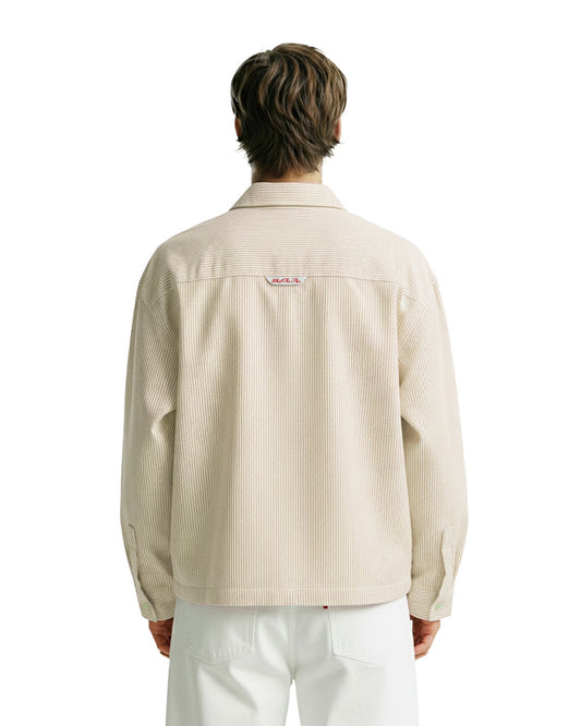 UrbanDrip Men's Oversized Beige Pinstripe Cotton Shirt | Premium Casual Streetwear