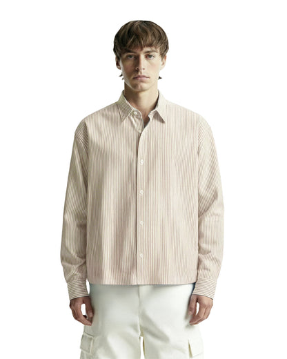 UrbanDrip Men's Oversized Beige Pinstripe Cotton Shirt | Premium Casual Streetwear