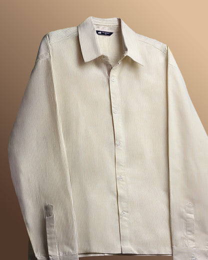 UrbanDrip Men's Oversized Beige Pinstripe Cotton Shirt | Premium Casual Streetwear