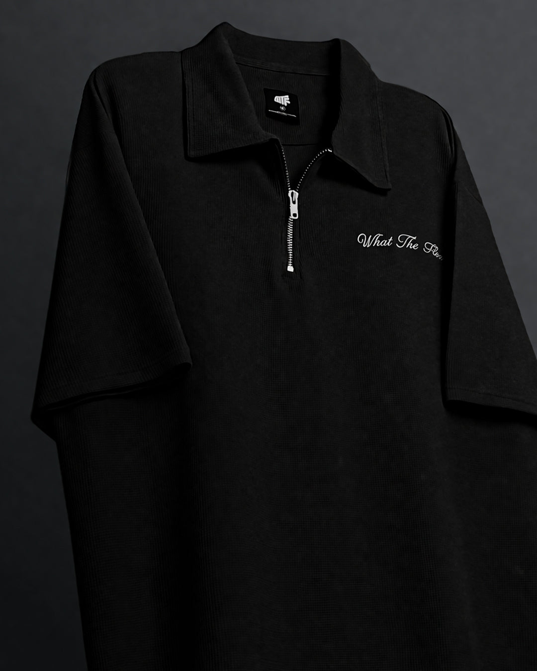 UrbanDrip Men's Oversized Half-Zip Waffle Knit Polo T-Shirt | Premium Black Streetwear