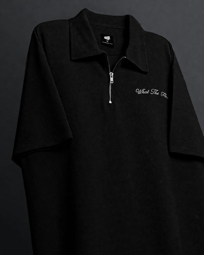 UrbanDrip Men's Oversized Half-Zip Waffle Knit Polo T-Shirt | Premium Black Streetwear
