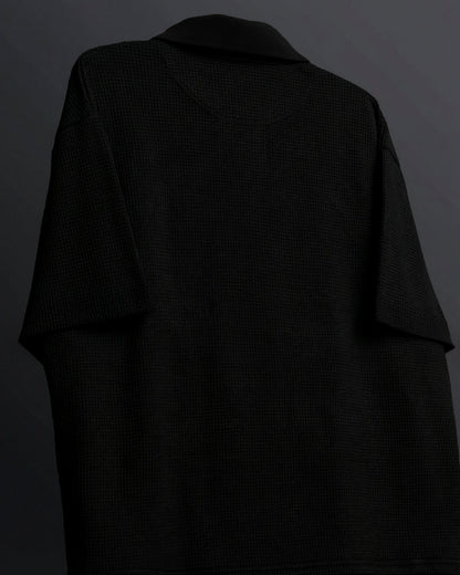 UrbanDrip Men's Oversized Half-Zip Waffle Knit Polo T-Shirt | Premium Black Streetwear
