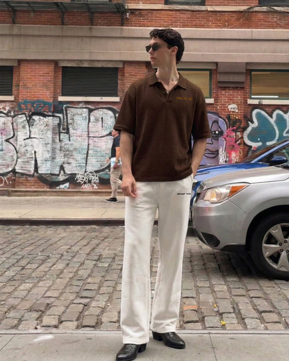 UrbanDrip Men's Oversized Waffle Knit Polo T-Shirt | Premium Casual Streetwear