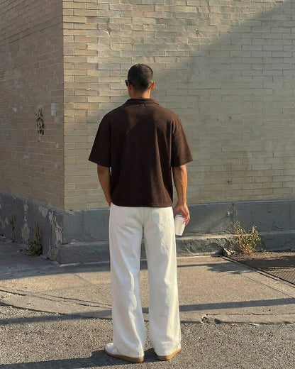 UrbanDrip Men's Oversized Waffle Knit Polo T-Shirt | Premium Casual Streetwear