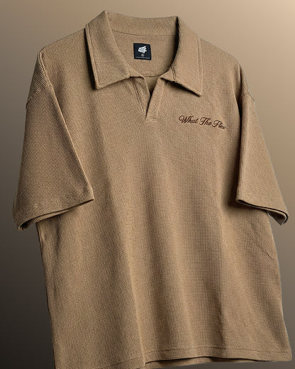 UrbanDrip Men's Oversized Beige Waffle Knit Polo T-Shirt | Premium Streetwear