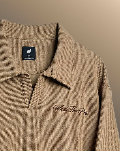 UrbanDrip Men's Oversized Beige Waffle Knit Polo T-Shirt | Premium Streetwear
