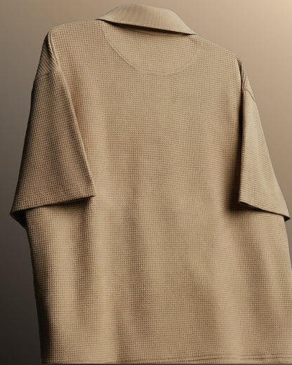UrbanDrip Men's Oversized Beige Waffle Knit Polo T-Shirt | Premium Streetwear